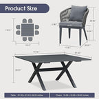 PURPLE LEAF 9 Pieces Outdoor Metal Furniture Set Patio Conversation Sets Dining Set, 1 Square Dining Table and 8 Modern Chairs with Cushions Seat Grey