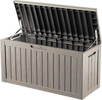 80 Gallon Deck Box, Resin Outdoor Indoor Waterproof Storage Box, Lockable Storage Box With Handle for Patio Furniture - Garden Tools - Swimming Pool Tools UV-Resistant, Grey