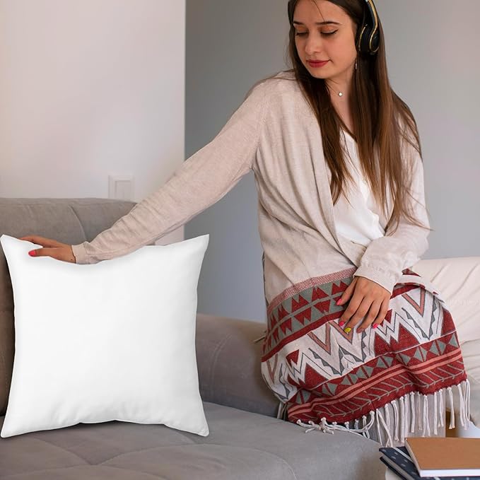Covers & All Premium Square Throw Pillow Inserts with Covers Set of 4, 14 x 14 Inches White, Decorative Cushions for Couch Sofa Home Decor Office Travel UV Resistant Waterproof Soft Cushions Pillows