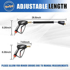 TOOLCY Pressure Washer Gun with Extension Wand, High Power Washer Gun with 3/8" Swivel Plug & M22-14mm Male Fitting, 1/4" Quick Connect Curved Wand for Car Wash, Compatible with Foam Cannon, 5000 PSI