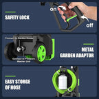 Adjustable Pressure Cleaner with 33FT Flexible Extension Hose + 34FT Power Cord, 4 Nozzles, Foam Cannon, Best Power Cleaner for Cars, Patios, Driveways, Green