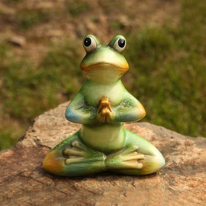 Topadorn Ceramic Yoga Frog Statue, Frog Sitting Sculptures for Office, Garden Decorative Ornaments