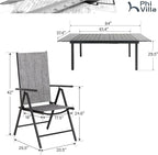PHI VILLA 7 Piece Outdoor Patio Dining Set, Adjustable Folding Patio Chairs Reclining (Grey) with Extendable Metal Steel Dining Table for Outdoor, Garden, Lawn
