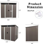 Favfurish 6Ft x 5Ft Outdoor Metal Storage Shed, Weatherproof Garden Shed with Double Sliding Doors and Padlock, Transparent Plate, Punched Vents, Utility Tool House for Lawn Backyard, Gray