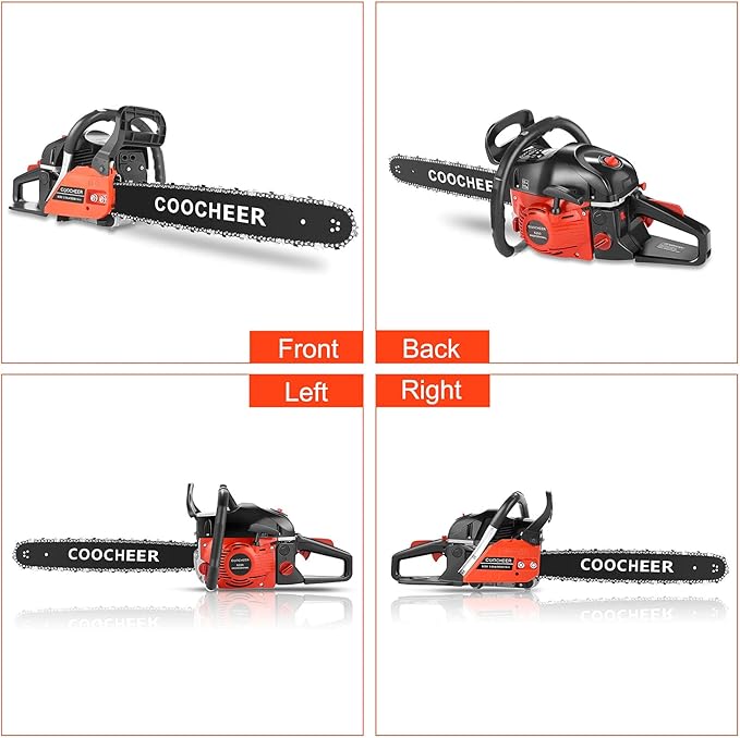 COOCHEER 20 Inch Gas Chainsaw, 62cc Gas Powered Chainsaws 3.5HP 2-Cycle Petrol Handheld Gasoline Chain Saw for Tree Wood Cutting, 2 Chains Included