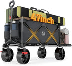TIMBER RIDGE Beach Wagon with Tailgate, 550lbs Heavy Duty Collapsible Wagon with All-Terrain Big Brakes Wheels, Foldable Utility Cart for Sand Sports Shopping, Gray