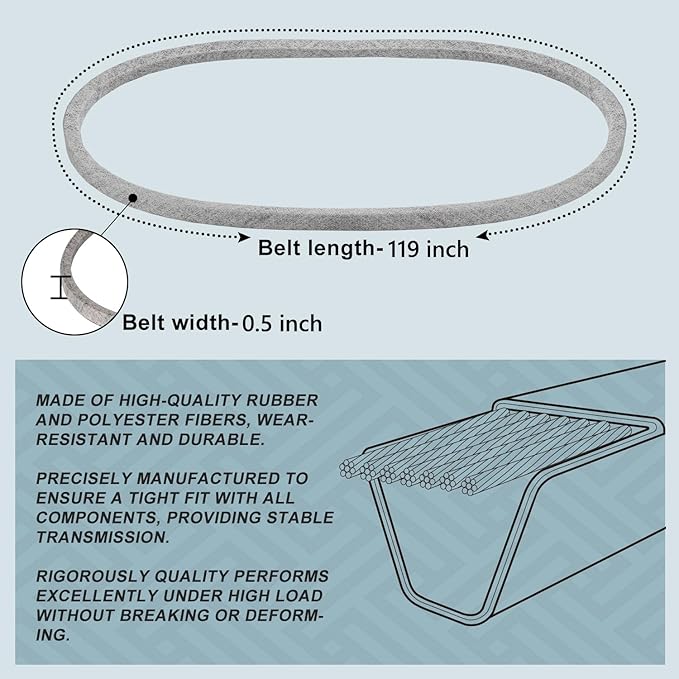 1/2 x 119'' Mower Drive Belt Replace John Deere M154294, Durable Kevlar Deck Belt for Z225 Z235 42 Inch EZtrak Zero Turn Mowers (M154294)