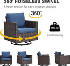 Outdoor Swivel Rocker Patio Chairs ： Swivel Patio Chairs Set of 3 Patio Swivel Chairs Patio Swivel Rocker Chair with Wide Wicker Armrests, Brown / Blue