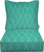 RSH DECOR: Deep Seating Cushion with Pillow Back | 25” x 25” Seat | Water and Fade-Resistant Spun Fabric | Outdoor Chair Cushion Set for Patio Furniture | Fenbrook Teal