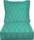 RSH DECOR: Deep Seating Cushion with Pillow Back | 24” x 27” Seat | All-Weather Spun Fabric | Water and Fade-Resistant | Outdoor Chair Cushion Set for Patio Furniture | Fenbrook Teal