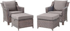 Outdoor Wicker Chair Patio Chairs-Rattan Wicker Chairs with Ottomans Patio Conversation Sets for Porch Garden Balcony Backyard Poolside-Brown/Grey