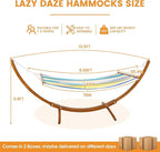Lazy Daze Hammocks Cotton Fabric Spreader Bar Hammock and 10.5 Ft Wood Arc Hammock Stand Combo, for Outdoor, Indoor, Patio, Backyard, Blue and Yellow