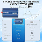 2000 Watt Pure Sine Wave Inverter, 12V DC to 120V AC Converter for RV Truck Off-Grid Solar Home Power Inverter with 3 AC Outlet, 5V 2.4A USB, Remote Control Compatible with Lithium Battery by LEESKY