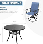 DIFY 5 Pieces Outdoor Patio Dining Set, 4 Blue Textilene Swivel Dining Chairs and 40.6" Black Round Dining Table, Metal Outdoor Table and Chairs