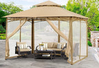 MASTERCANOPY Outdoor Garden Gazebo for Patios with Stable Steel Frame and Netting Walls (10x12,Beige)