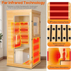Far Infrared Sauna - 1 Person Infrared Sauna Red Light Therapy for Home, 850W 110V Canadian Hemlock Wood Saunas with Control Panel/Tempered Glass Door/Speakers, Mini Sauna Dry Room (Wood)