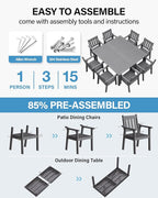 YEFU HIPS Patio Table Set: 10 Piece Outdoor Table and Chairs Dining Furniture Set with Umbrella Hole - Gray Modern Plastic Dining Sets 8 Person for Outside Deck with Metal Aluminum Frame