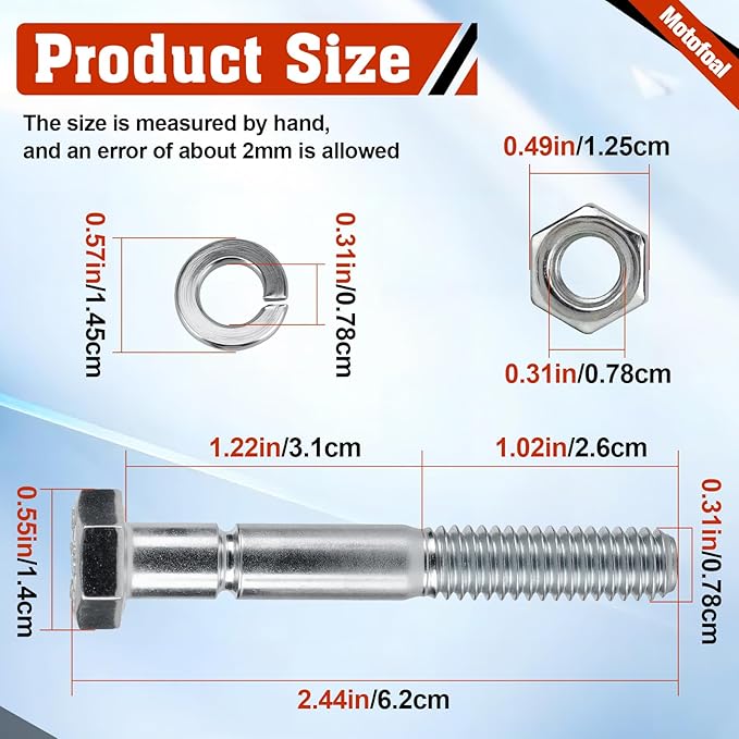 70060-01338 Snowblower Shear Bolts for Kubota Snowblower Grade 8 BX2750 BX2816 BX2822 BX5450 DB2550 G2003 G2538 G2546 T2724 T2740 T2834 Front Snowblower 5/16" x 2-1/4" 10pcs