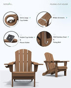 SERWALL Adirondack Chair with Cup Holders - Composite Adirondack Chairs Set of 6 HDPE Outdoor Chairs All Weather Use- Brown