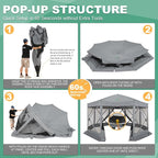 COBIZI 15x15ft Extra Large Pop-Up Gazebo Canopy Tent with Mosquito Netting, Spacious Easy Set-Up Screened Shelter, Durable Outdoor Pavilion with Ground Stakes, Perfect for Patio, Backyard,Gray