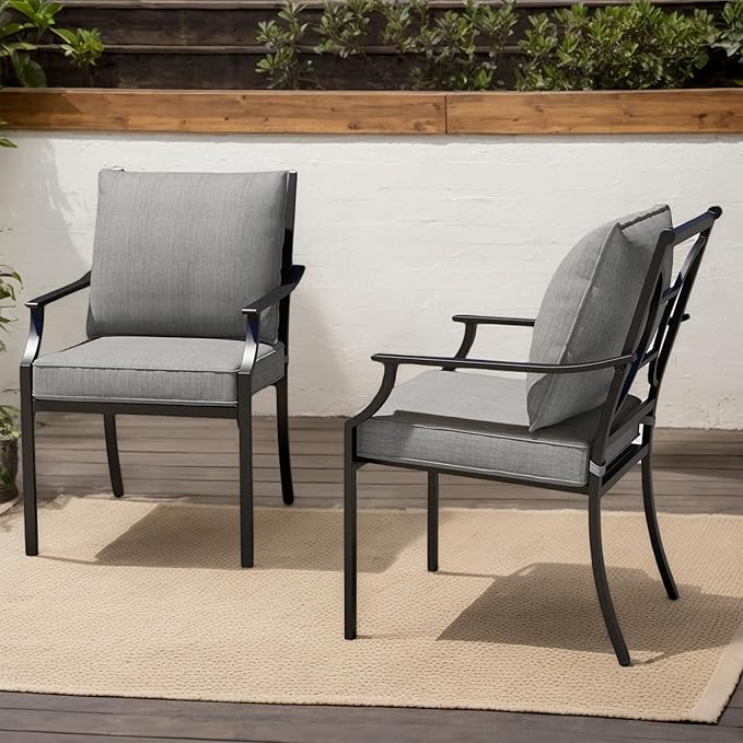 Grand patio Dining Chairs Set of 6，Outdoor Fixed Patio Dining Chairs Set of 6，Fixed Dining Chair，Outdoor Dining Chairs with Grey Cushions, Patio Chairs for Outside, Garden Lawn Porch, Backyard