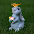 Solar Rabbit Outdoor Statues Garden Decor with Butterfly LED Lights Bunny Statue Decor for Patio Balcony Yard Lawn Ornament, Birthday Gardening Gifts for Mom Grandma Women