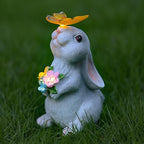 Solar Rabbit Outdoor Statues Garden Decor with Butterfly LED Lights Bunny Statue Decor for Patio Balcony Yard Lawn Ornament, Birthday Gardening Gifts for Mom Grandma Women