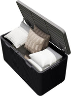 Kingdura 110 Gallon Outdoor Storage Box, Waterproof Resin Deck Box for Indoor and Outdoor Use, Lockable Storage Container for Patio Furniture Cushions Garden Tools (Black, 110 Gallon)
