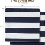 Throw Pillow Covers Set of 2, Outdoor Indoor Waterproof Decorative Patio Throw Pillowcase Shell 18x18 Inch, Square Cushion Case for Couch Sofa Garden Farmhouse Decoration-Navy White Stripe