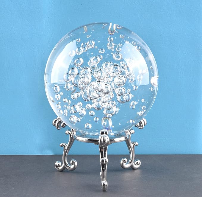 Crystal Ball Glass Globe Decor - Crystal Sphere with Stand & Gift Box, Clear Decorative Crystal Globe, 3D Crystal Ball for Home Decor Photography, Gazing Divination Fengshui Meditation, 4 inch/100mm