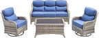 Luxury High Back Outdoor Furniture with 6-Inch Thick Cushions, Patio Furniture Set with Swivel Chairs, 4 PCS Wicker Conversation Set for Porch, Balcony, Deck and Yard