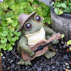 OwMell Frog Statue for Garden, Green Frog Figurine for Outdoor Decor Yard and Garden Decoration Resin Sculpture 6 Inches - Guitar