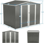 8x6 ft Outdoor Waterproof Metal Storage Shed with Foundation Floor Frame, Lockable Hinged Doors & Air Vents, All Weather Garden Tool Shed for Backyard Lawn, Galvanized Steel - Grey