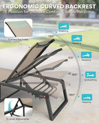 Aluminum Chaise Lounge Chair Outdoor, Foldable & Assembly Free Patio Pool Lounge Chairs 5-Position Recliner for Outside Poolside, Fully Grounded Legs Sun Lounger for Beach, Yard, Khaki