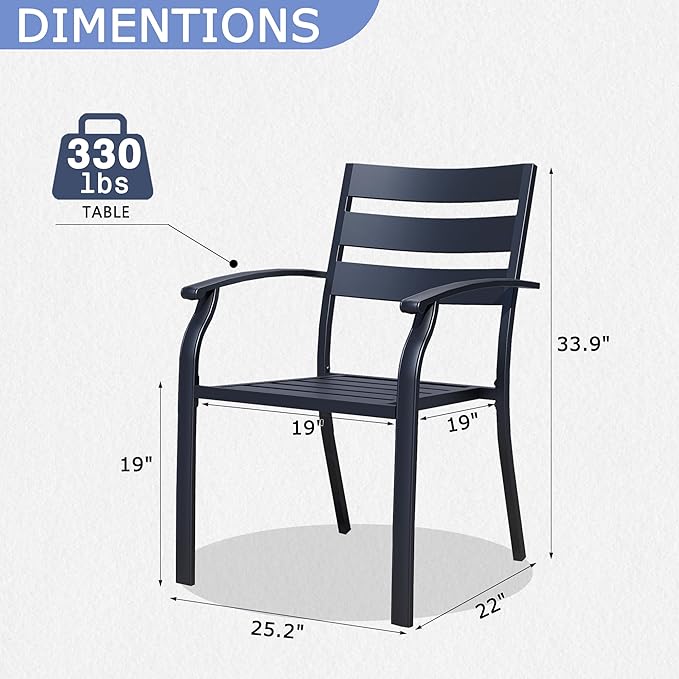 Patio Dining Chairs Set of 6, Black Stackable Outdoor Dining Chairs with Armrest and Wide Back, Wrought Iron Patio Furniture Chairs for Lawn, Backyard, Garden & Deck, Supports 300 LBS