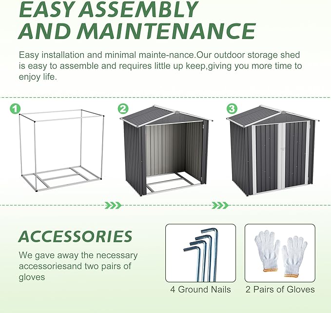 4×6 Ft Metal Outdoor Storage Shed with Floor Base, 0.25mm Galvanized Steel Metal Garden Shed Waterproof with Lockable Door for Backyard, Patio, Garden, Dark Grey