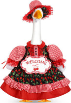 Lolita Goose Outfit Set for 23'' H Plastic Porch Cement Statue Cute Lolita Skirt Fall Spring Summer Goose Costume for Indoor Outdoor Yard Lawn Patio Art Decor(Cherry)