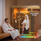 Far Infrared Wooden Sauna Low EMF- 2 Person Personal Sauna for Home Use, Full Spectrum Infrared Sauna, Dual Tempered Glass & Bluetooth Speakers - Indoor Sauna 2000W, Natural Wood