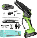 Mini Chainsaw 6inch, Chainsaw Cordless w Automatic Oiler, Handheld Electric Power Chain Saw w Security Lock, Brushless Motor,Chainsaws for Wood/Trees Trimming (Green - 1 battery, 6 INCH)