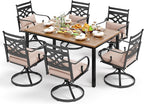 PHI VILLA 7 Pcs Patio Dining Set,Outdoor Table Chair Set for 6 with Outdoor Chairs and Metal Frame Steel Rectangular Table,Outdoor Dining Furniture with Cushion and Pillow for Garden Lawn Deck