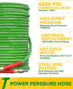 Pressure Washer Hose 150FT 3/8" for Cold and Hot Water 212°F, with Swivel Quick Connect, 4500PSI Kink Resistant Grade Steel Wire Braided, Power Washer Hose With 2pcs M22-14mm Adapter