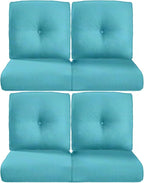 Pop 22x25/22x24 Outdoor Chair Cushions Set of 4 - Heavy Duty High Back Replacement Zippered Cushion for Patio Furniture Dining Rocking Chairs Loveseat L-Shape Sofa - Turquoise/Button