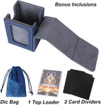 AFIING MTG Deck Box for Commander Display,Card Deck Box Fits 100 Double Sleeved Cards, Magic Commander TCG Card Storage with 2 Dividers,Dice Bag and 1 Toploader(Blue/Grey)
