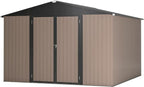 10x10 FT Outdoor Storage Shed, Large Metal Garden Shed with Lockable Hinged Doors, Outside Tool Shed with Sloped Roof & 4 Air Vents, Waterproof Storage Building for Backyard, Patio, Lawn, Brown