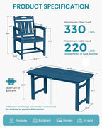 Ciokea HDPE Outdoor Dining Set 5-Piece Patio Table and Chairs with Umbrella Hole, All-Weather Patio Dining Set for 4, Durable Patio Furniture Set for Backyard, Garden, Lawn & Poolside, Navy Blue