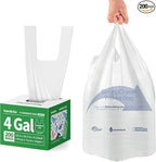 Small Trash Bags with Handles 4 Gallon 200 Count White - Ocean Plastic Upcycling - Plastic Garbage Bags, Can Bin & Waste Basket Liner for Kitchen, Bathroom, Office and Pets