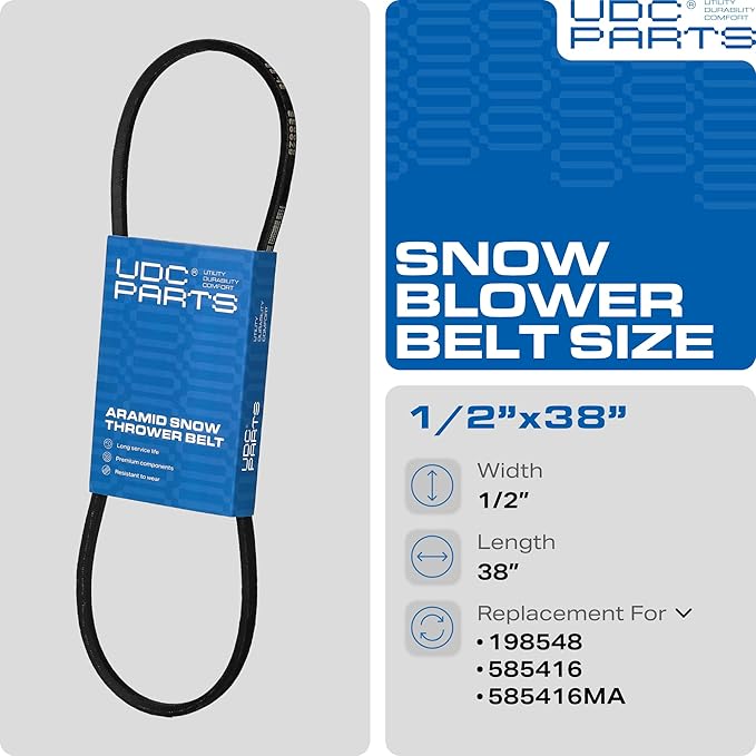 UDC Parts Snow Thrower Auger Belt 585416MA / Aramid Cord / 38.00 inch/for Craftsman 585416 MTD 754-0275 954-0275 954-0282 John Deere LG48-380 M119633