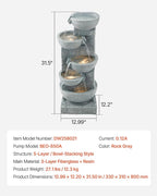 VEVOR Outdoor Water Fountain, 31.5 in Height Fountain and Waterfall, 5-Tier Floor Standing Bowl-Shaped Cascading Fountains with LED Light and Pump, for Outdoor Indoor Garden, Home, Patio & Backyard