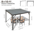 Domi 8'x10' Wall Mounted Hardtop Gazebo, Connectable Lean to Pergola with Gutters & Galvanized Steel Roof, 60MPH Wind Resistance, Outdoor Heavy Duty Metal Awning for Patio, Deck, Backyard - Grey