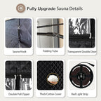 New UpgradeRed Light Collapsible Fridge Sauna Box for Relaxation,Detoxification,Portable Steam Sauna for Home with XL Steamer,16 Levels, 75”x 40”x40”，Double Doors，Larger Folding Chair, (Black)